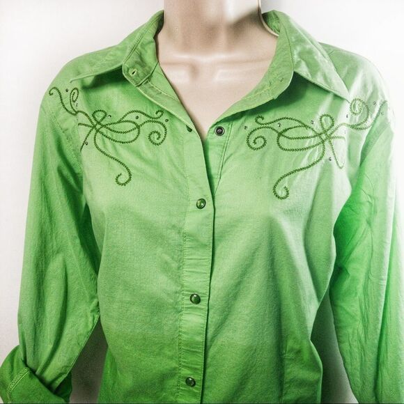 Green Ombré Western Snap Front Shirt Sz L - Picture 4 of 13